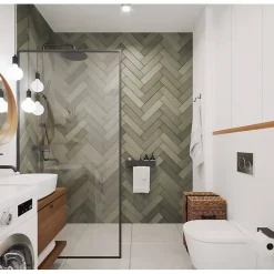 Carrelage sol / mur pose baton rompu chevron uni vert kaki mate STROMBOLI EVERGREEN-Aelle Carrelage Best