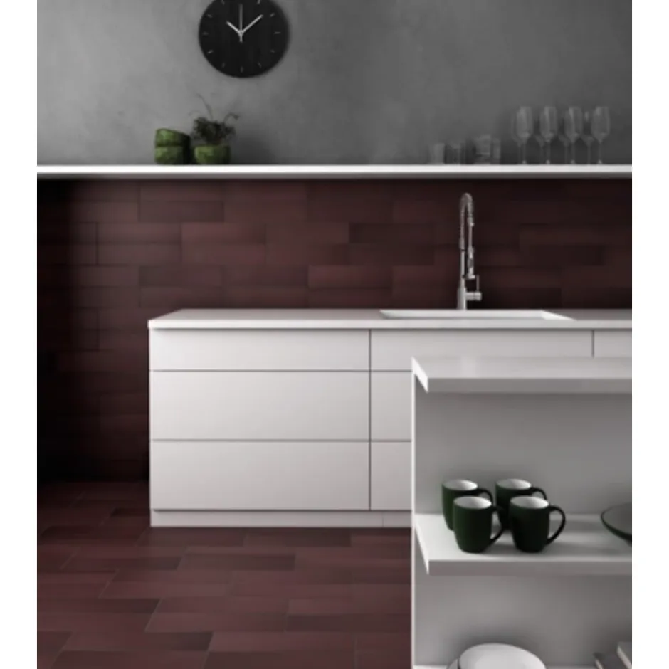 Carrelage sol / mur pose baton rompu chevron uni rouge bordeaux terre cuite mate STROMBOLI OXBLOOD-Aelle Carrelage Clearance