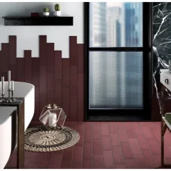 Carrelage sol / mur pose baton rompu chevron uni rouge bordeaux terre cuite mate STROMBOLI OXBLOOD-Aelle Carrelage Clearance