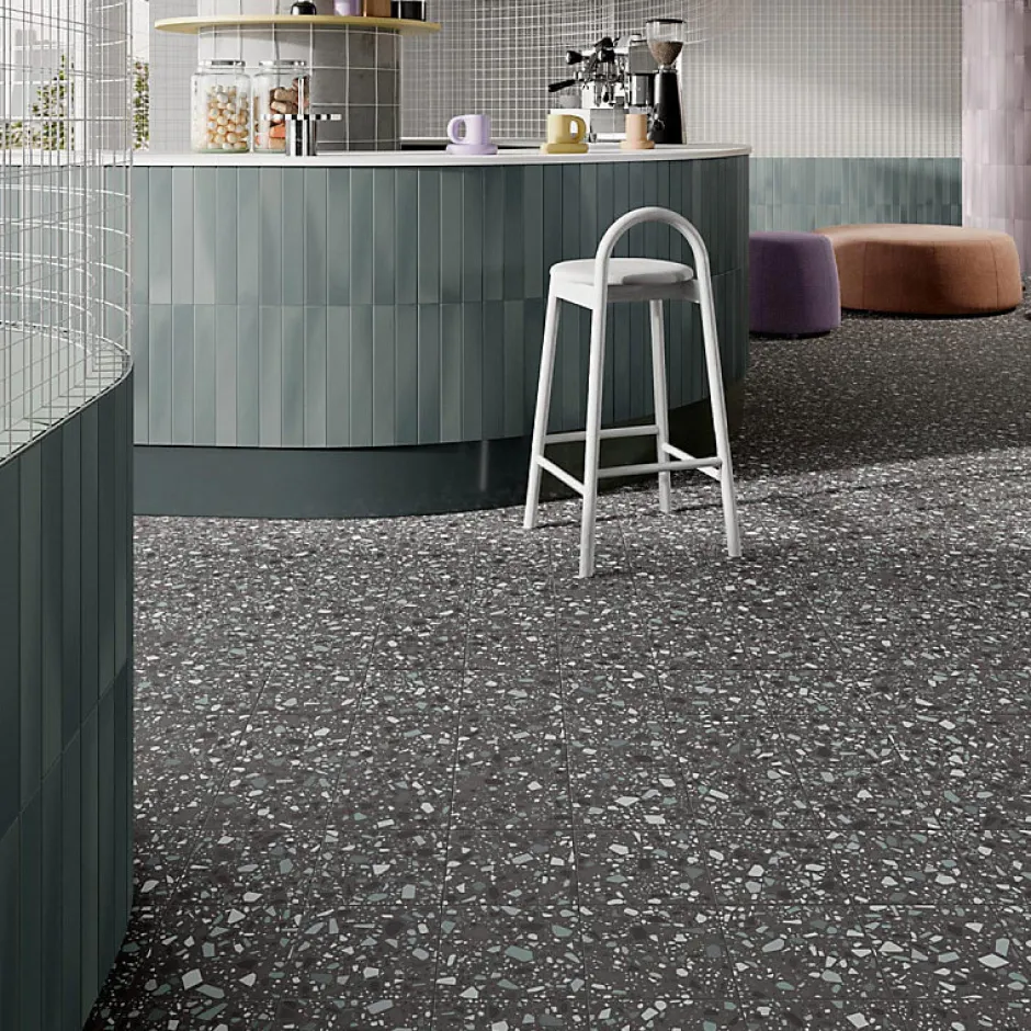Aelle Carrelage Carrelage sol / mur terrazzo multicouleur 18,6x18,6 cm CONFETTI NERO PETROLIO