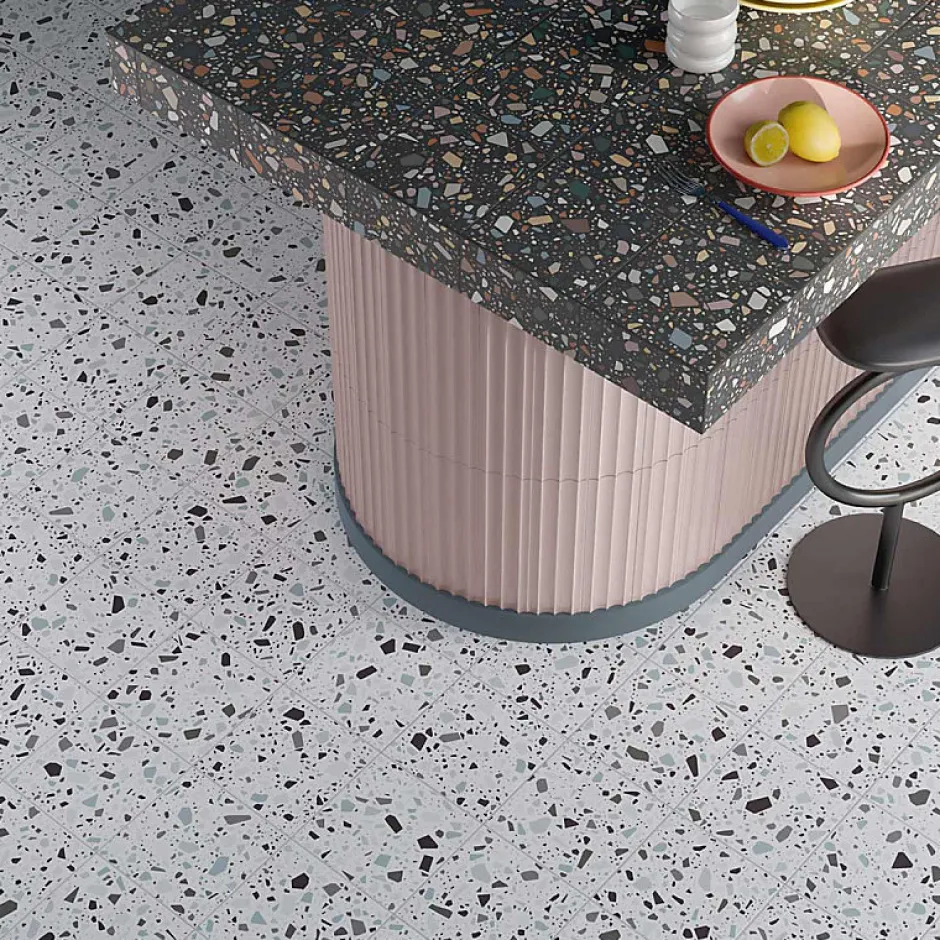 Aelle Carrelage Carrelage sol / mur terrazzo multicouleur 18,6x18,6 cm CONFETTI BIANCO GRIGIO