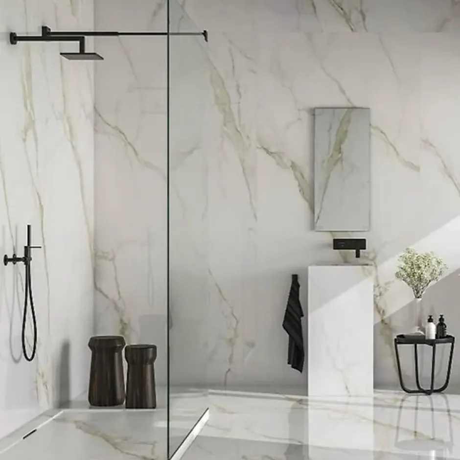 Rentside Carrelage sol blanc brillant poli l.120 x L.60 cm Royal gold