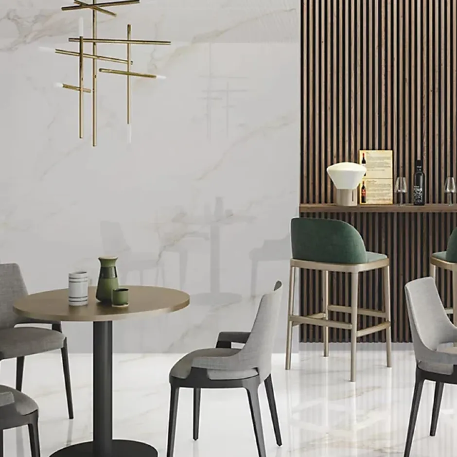 Rentside Carrelage sol blanc brillant poli l.120 x L.60 cm Royal gold