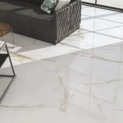 Rentside Carrelage sol blanc brillant poli l.120 x L.60 cm Royal gold