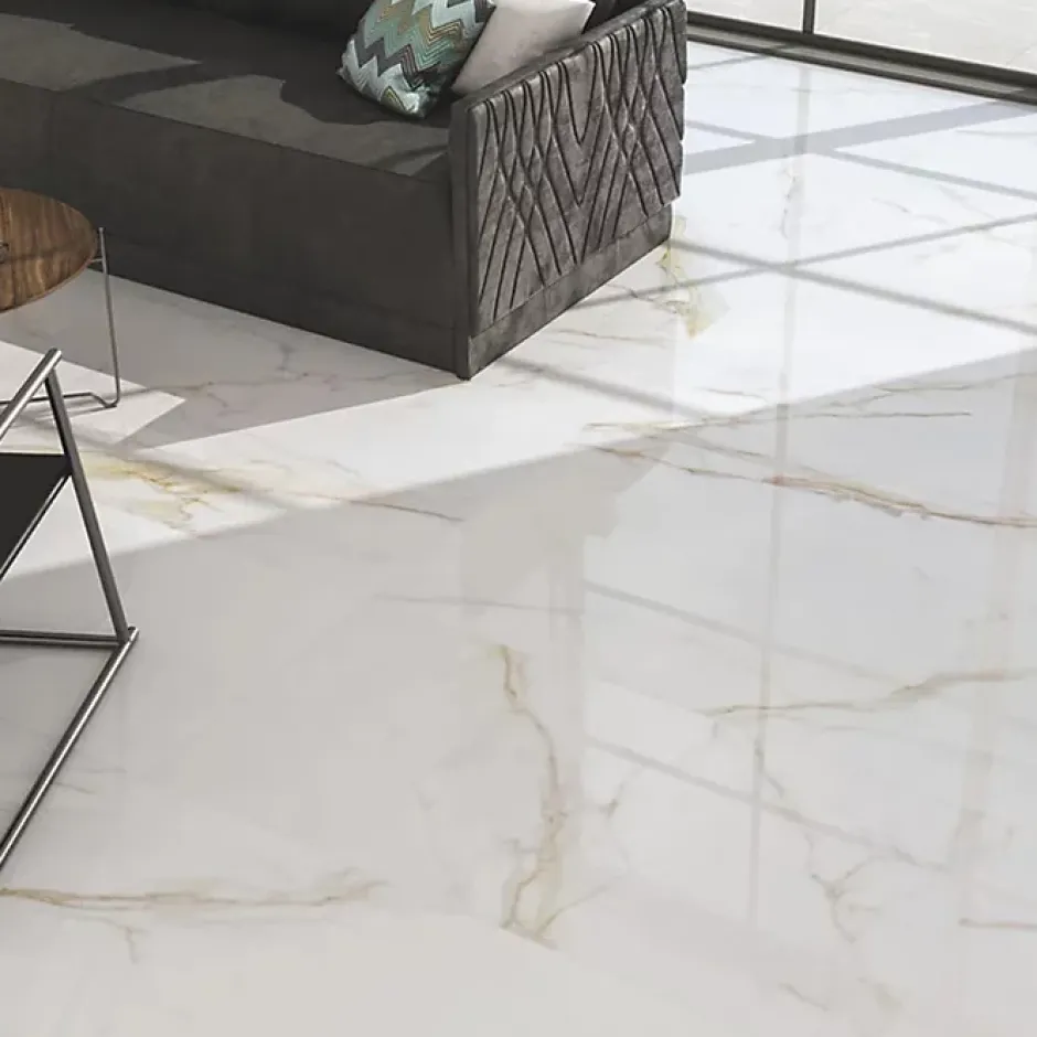 Rentside Carrelage sol blanc brillant poli l.120 x L.60 cm Royal gold