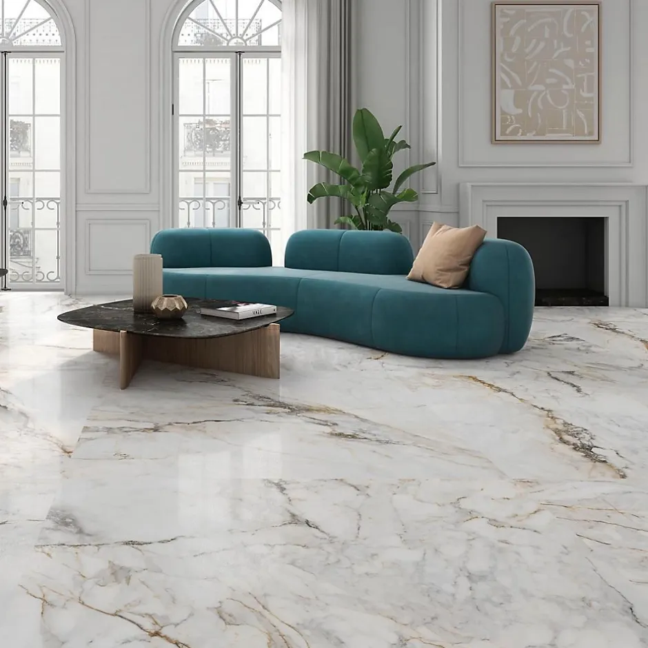 Rentside Carrelage sol blanc brillant poli l.90 x L.90 cm LUANDA