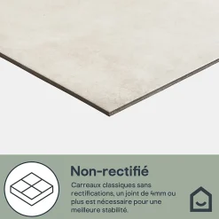 Carrelage sol effet béton ivoire L.61,6 x l.61,6 cm x ép.7,4 mm, Konkrete-GoodHome Outlet