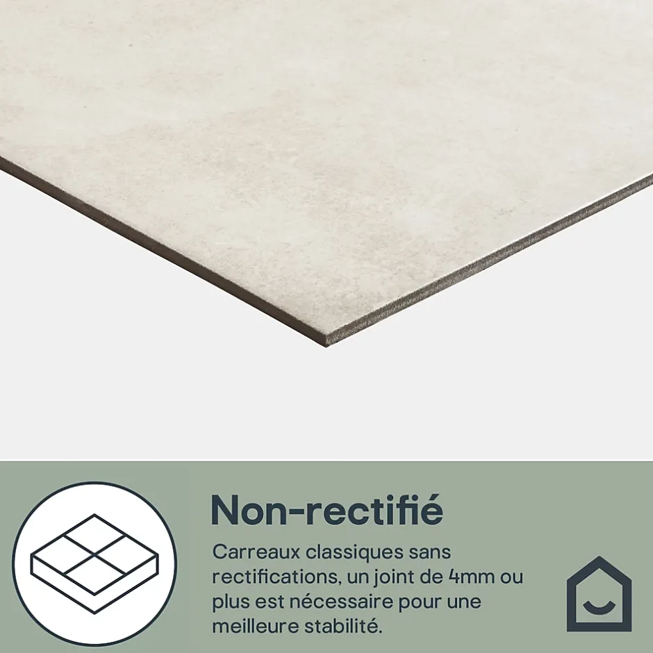 Carrelage sol effet béton ivoire L.61,6 x l.61,6 cm x ép.7,4 mm, Konkrete-GoodHome Outlet