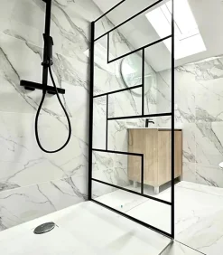 Rentside Carrelage sol effet marbre brillant blanc l.120 x L.60 cm Calacatta