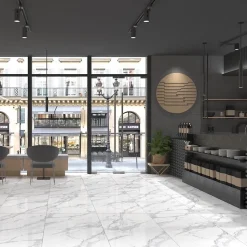 Rentside Carrelage sol effet marbre brillant blanc l.120 x L.60 cm Calacatta