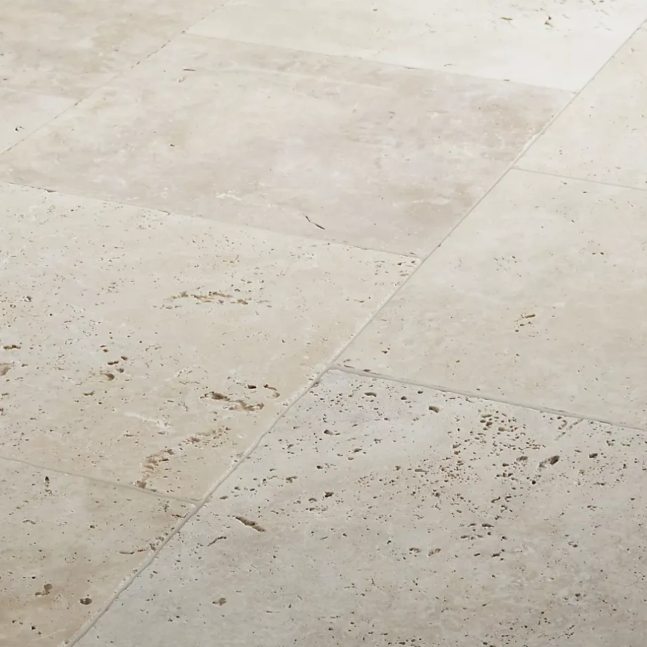 GoodHome Carrelage sol et mur beige 40 x 40 cm Travertino pierre naturelle