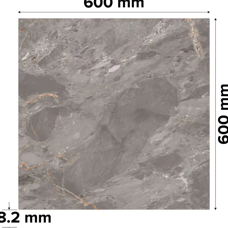 GoodHome Carrelage sol et mur effet pierre gris mat L.60 x l.60 cm x ép.8,2 mm, Zerlina