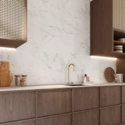 GoodHome Carrelage sol et mur effet marbre blanc brillant L.61,3 x l.30,3 cm x ép.9 mm, Aruma