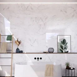 GoodHome Carrelage sol et mur effet marbre blanc brillant L.61,3 x l.30,3 cm x ép.9 mm, Aruma