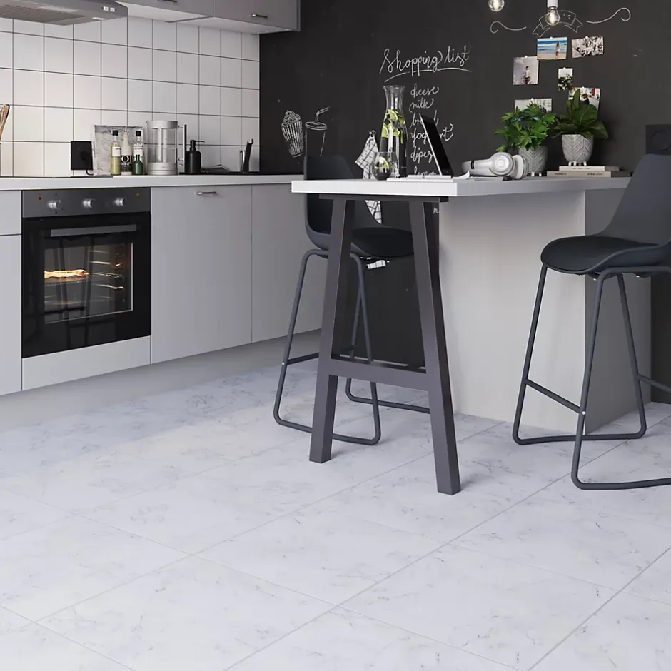 GoodHome Carrelage sol et mur effet marbre blanc brillant L.45 x l.45 cm x ép.9,5 mm, Aruma