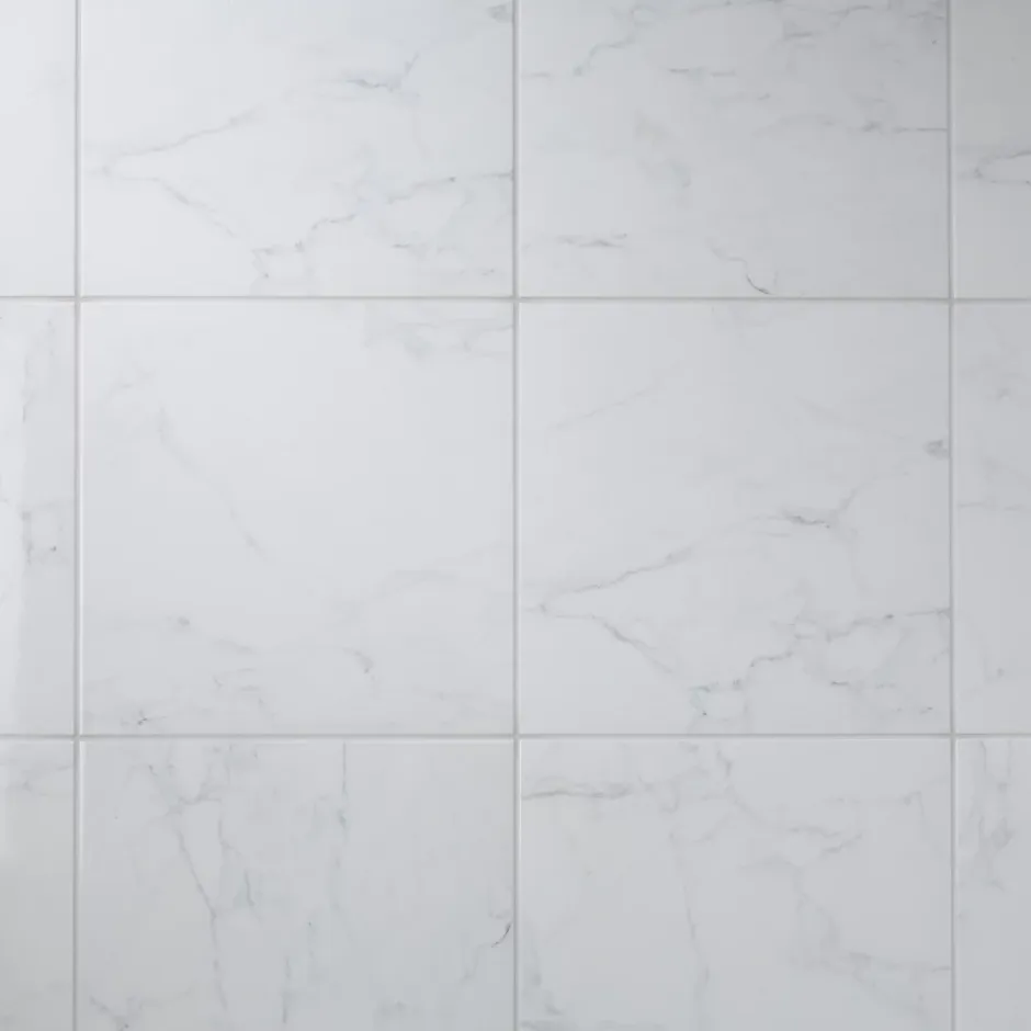 GoodHome Carrelage sol et mur effet marbre blanc brillant L.45 x l.45 cm x ép.9,5 mm, Aruma