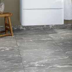 GoodHome Carrelage sol et mur effet marbre gris brillant L.60,8 x l.60,8 cm x ép.8,5 mm, Aruma