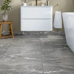 GoodHome Carrelage sol et mur effet marbre gris brillant L.60,8 x l.60,8 cm x ép.8,5 mm, Aruma