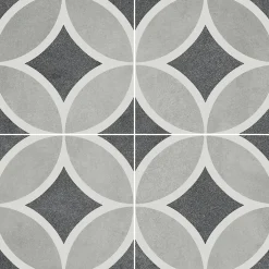 Carrelage sol et mur effet carreaux de ciment tons gris L.45 x l.45 cm x ép.9,5 mm, Mediterranea Toscana-Mykonos Outlet