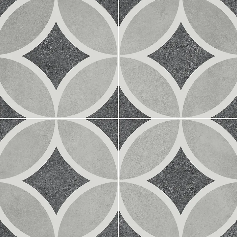 Carrelage sol et mur effet carreaux de ciment tons gris L.45 x l.45 cm x ép.9,5 mm, Mediterranea Toscana-Mykonos Outlet