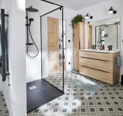 Carrelage sol et mur effet carreaux de ciment tons gris L.45 x l.45 cm x ép.9,5 mm, Mediterranea Toscana-Mykonos Outlet