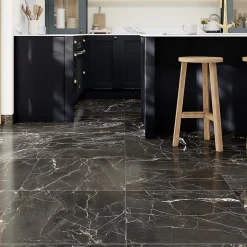 GoodHome Carrelage sol et mur effet marbre anthracite brillant L.60,8 x l.60,8 cm x ép.8,5 mm, Aruma