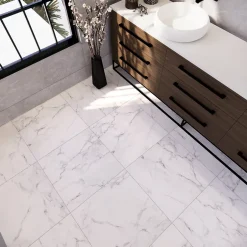 Carrelage sol et mur effet marbre blanc mat L.60,8 x l.60,8 cm x ép.8,5 mm, Aruma-GoodHome Discount