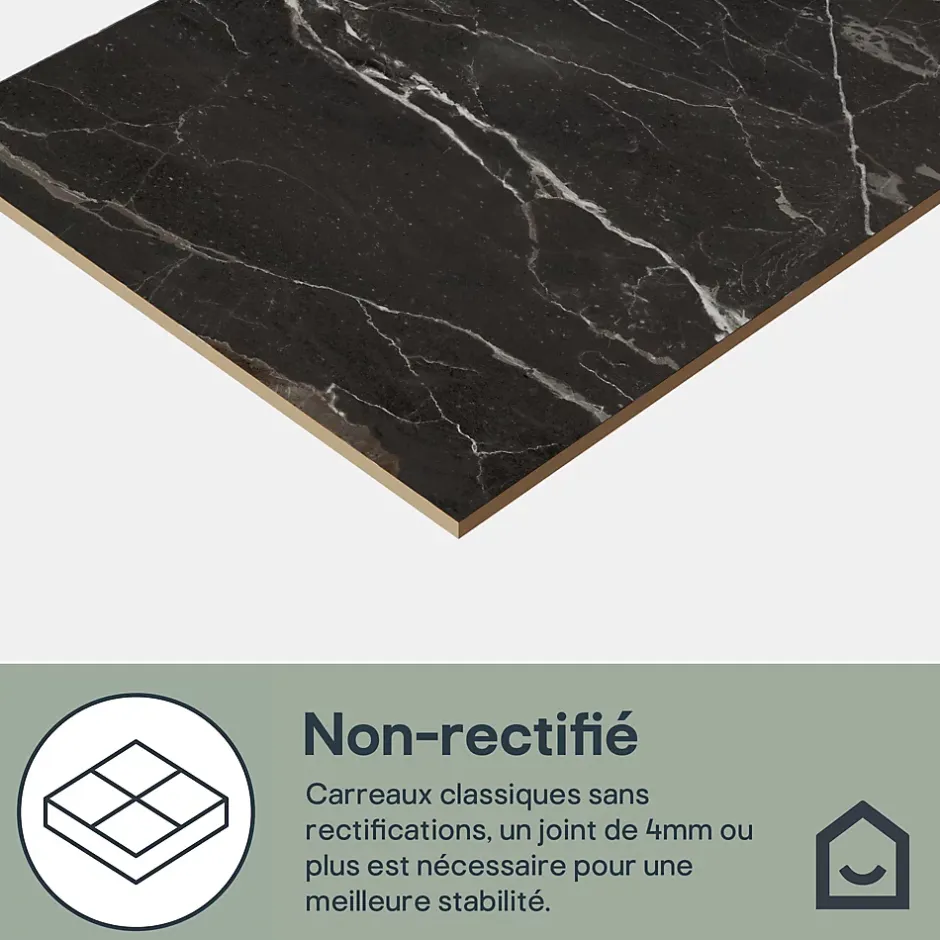 Carrelage sol et mur effet marbre anthracite brillant L.61,3 x l.30,3 cm x ép.9 mm, Aruma-GoodHome Sale