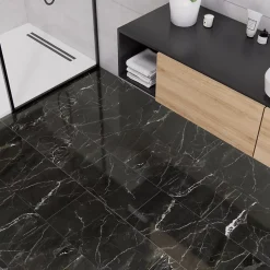 Carrelage sol et mur effet marbre anthracite brillant L.61,3 x l.30,3 cm x ép.9 mm, Aruma-GoodHome Sale