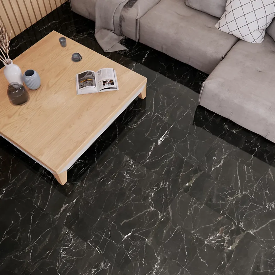 Carrelage sol et mur effet marbre anthracite brillant L.61,3 x l.30,3 cm x ép.9 mm, Aruma-GoodHome Sale