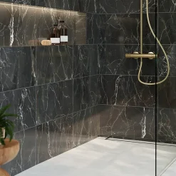 Carrelage sol et mur effet marbre anthracite brillant L.61,3 x l.30,3 cm x ép.9 mm, Aruma-GoodHome Sale