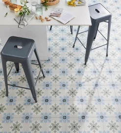 Carrelage sol et mur effet carreaux de ciment tons bleus et verts L.45 x l.45 cm x ép.9,5 mm, Mediterranea Javea-Mykonos New