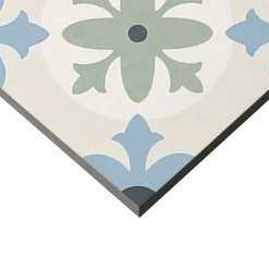 Carrelage sol et mur effet carreaux de ciment tons bleus et verts L.45 x l.45 cm x ép.9,5 mm, Mediterranea Javea-Mykonos New