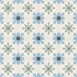 Carrelage sol et mur effet carreaux de ciment tons bleus et verts L.45 x l.45 cm x ép.9,5 mm, Mediterranea Javea-Mykonos New