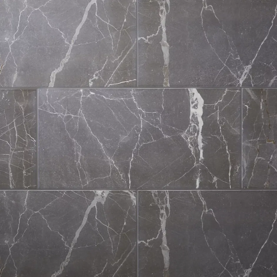 GoodHome Carrelage sol et mur effet marbre gris brillant L.60 x l.30 cm x ép.9 mm, Aruma