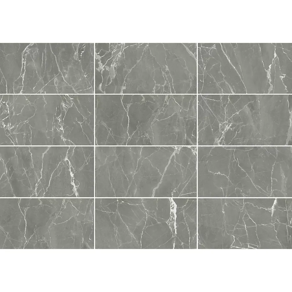 GoodHome Carrelage sol et mur effet marbre gris brillant L.60 x l.30 cm x ép.9 mm, Aruma