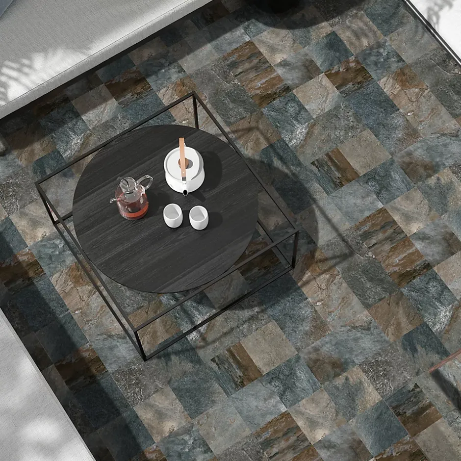 Carrelage sol et mur effet pierre oxydée L.20 x l.20 cm x ép.9,5 mm, Denali- Hot