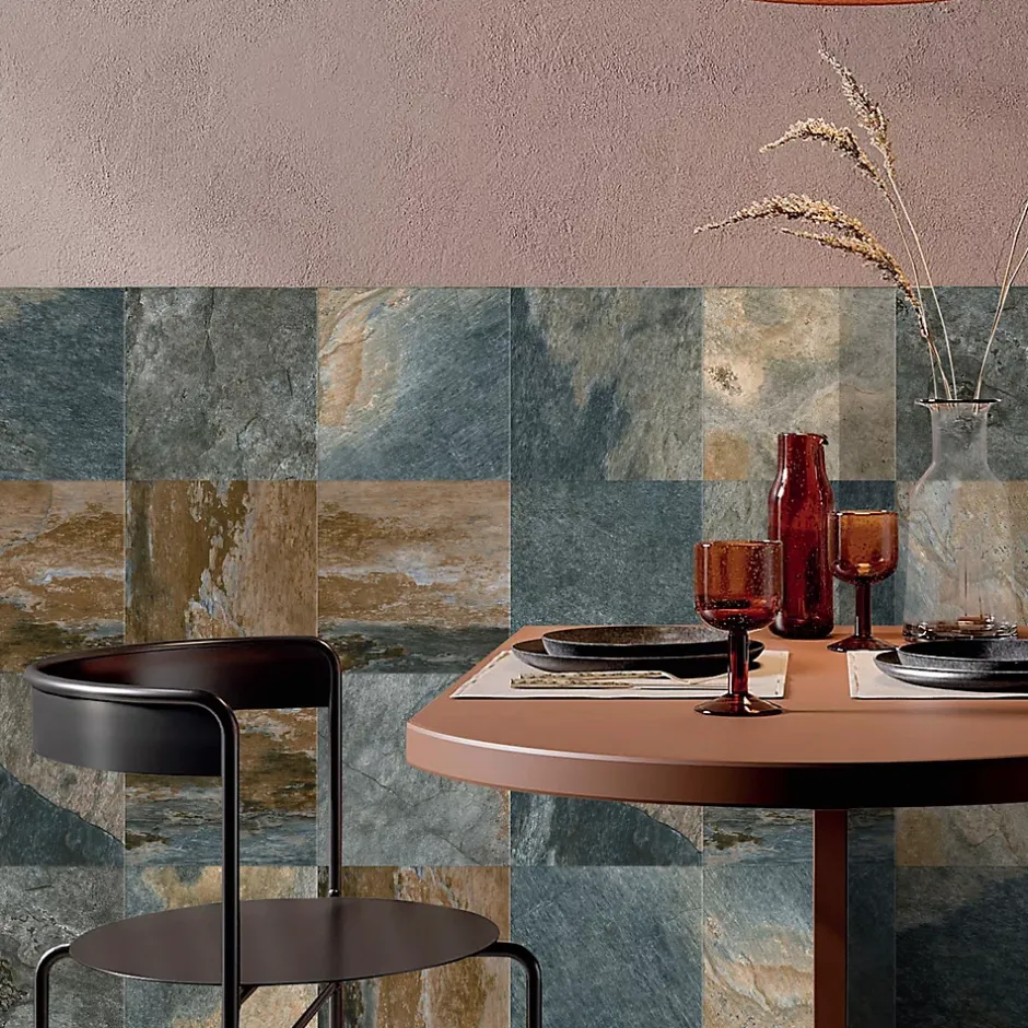 Carrelage sol et mur effet pierre oxydée L.20 x l.20 cm x ép.9,5 mm, Denali- Hot