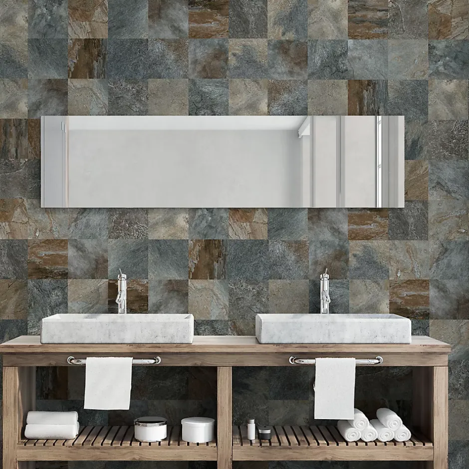 Carrelage sol et mur effet pierre oxydée L.20 x l.20 cm x ép.9,5 mm, Denali- Hot