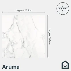 Carrelage sol et mur effet marbre blanc brillant L.60,8 x l.60,8 cm x ép.8,5 mm, Aruma-GoodHome Outlet