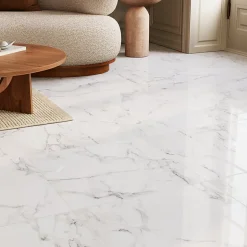 Carrelage sol et mur effet marbre blanc brillant L.60,8 x l.60,8 cm x ép.8,5 mm, Aruma-GoodHome Outlet