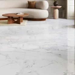 Carrelage sol et mur effet marbre blanc brillant L.60,8 x l.60,8 cm x ép.8,5 mm, Aruma-GoodHome Outlet