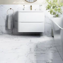 Carrelage sol et mur effet marbre blanc brillant L.60,8 x l.60,8 cm x ép.8,5 mm, Aruma-GoodHome Outlet