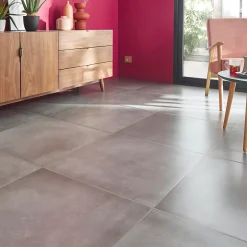 Carrelage sol et mur effet béton anthracite L.61,6 x l.61,6 cm x ép.7,4 mm, Konkrete-GoodHome Hot