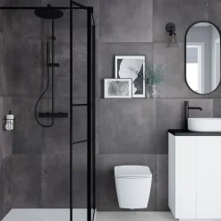 Carrelage sol et mur effet béton anthracite L.61,6 x l.61,6 cm x ép.7,4 mm, Konkrete-GoodHome Hot