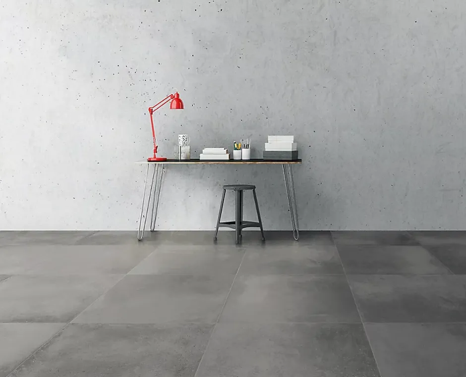 Carrelage sol et mur effet béton anthracite mat L.71 x l.71 cm x ép.9,5 mm, Metro