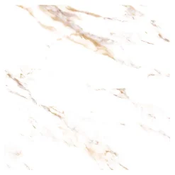 GoodHome Carrelage sol et mur effet marbre blanc et doré brillant L.60,8 x l.60,8 cm x ép.8,5 mm - lot de 4, Aruma