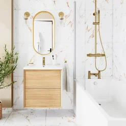 GoodHome Carrelage sol et mur effet marbre blanc et doré brillant L.60,8 x l.60,8 cm x ép.8,5 mm - lot de 4, Aruma