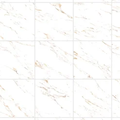 GoodHome Carrelage sol et mur effet marbre blanc et doré brillant L.60,8 x l.60,8 cm x ép.8,5 mm - lot de 4, Aruma