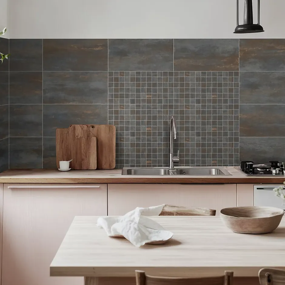 Gresmalt Carrelage sol et mur en grès cérame émaillé effet béton noir mat oxydé L.60 x l.30 cm x ép.7,4 mm, Upper